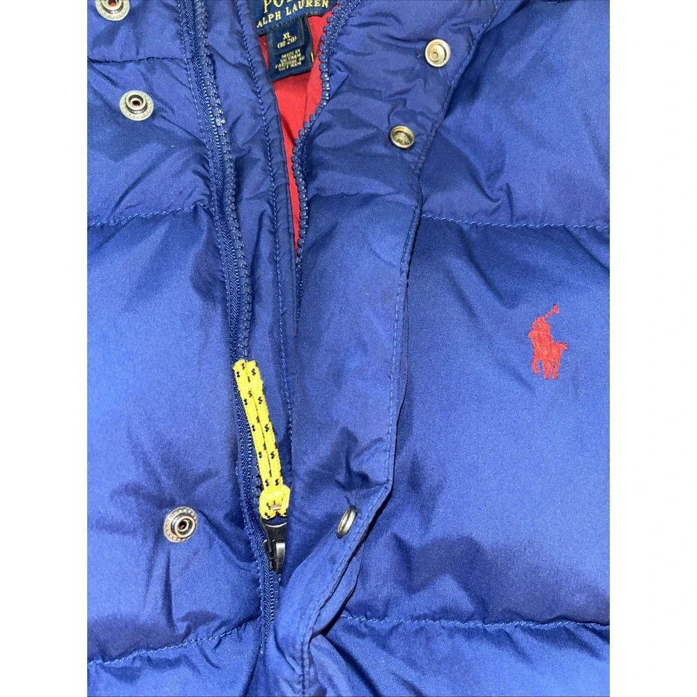 Polo Ralph Lauren Size Youth XL 18-20 Blue Hooded Puffer Down Jacket Coat